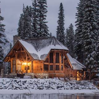 Winter cabin HD wallpaper