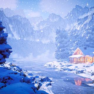 Winter cabin HD wallpaper