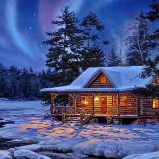 Winter snow house wallpaper
