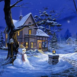 Winter snow house wallpaper