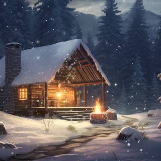 Winter snow house wallpaper