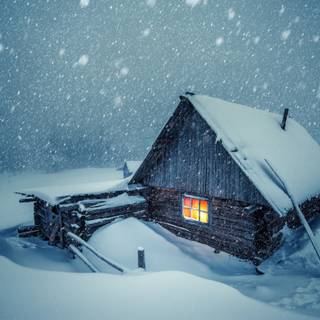 Winter snow house wallpaper