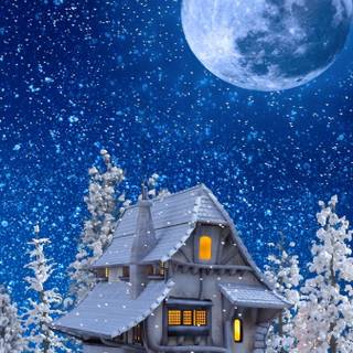 Winter snow house wallpaper