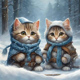 Cute kittens winter wallpaper
