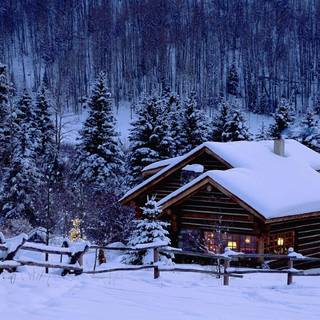 Winter scenery cottages wallpaper