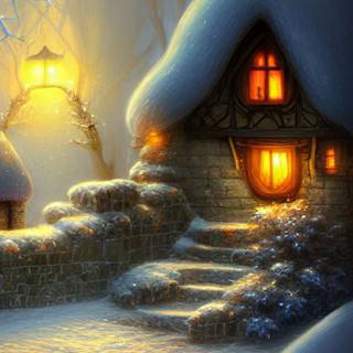 Winter scenery cottages wallpaper