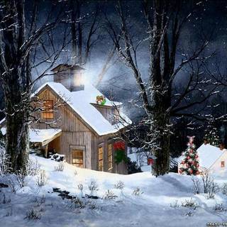Winter scenery cottages wallpaper