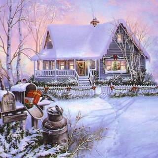 Winter scenery cottages wallpaper