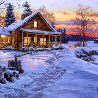 Winter scenery cottages wallpaper