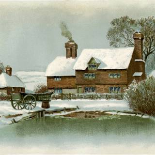 Winter scenery cottages wallpaper