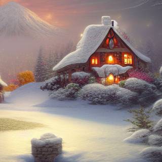 Winter scenery cottages wallpaper