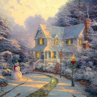 Winter scenery cottages wallpaper