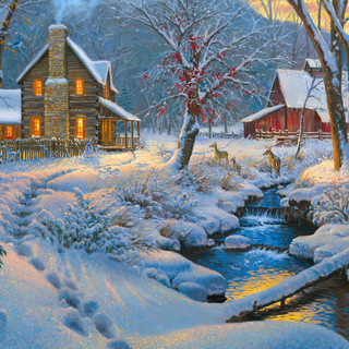 Winter scenery cottages wallpaper