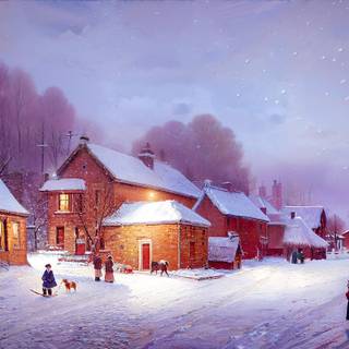 Winter scenery cottages wallpaper