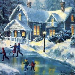 Winter scenery cottages wallpaper