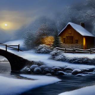 Winter scenery cottages wallpaper
