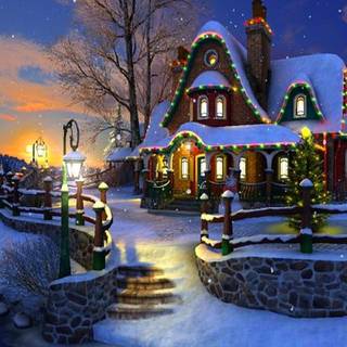 Winter scenery cottages wallpaper