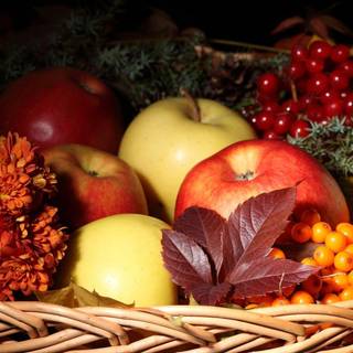 Autumn fruit basket wallpaper