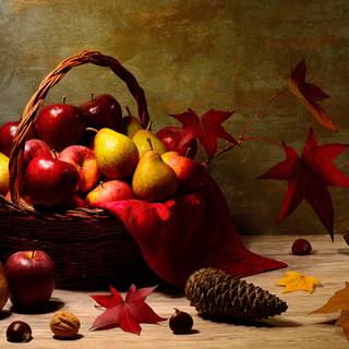 Autumn fruit basket wallpaper