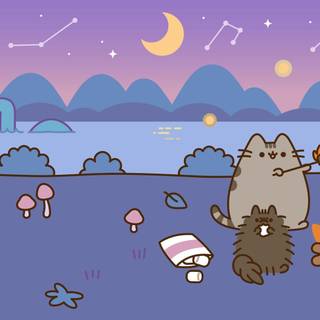Kawaii summer Pusheen wallpaper