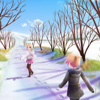 Anime winter tree wallpaper