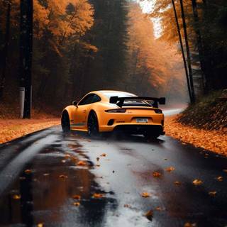 Porshe autumn leaves wallpaper