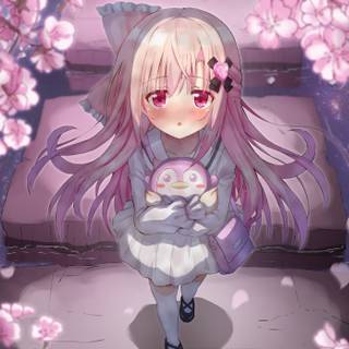 Anime pink flowers 4k wallpaper