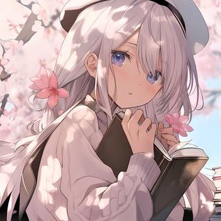 Anime pink flowers 4k wallpaper