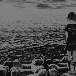 Anime girl black and white PC wallpaper