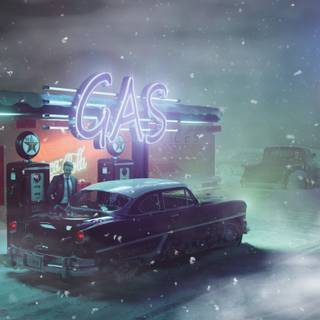 Winter gas station wallpaper