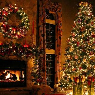 Christmas fire place wallpaper