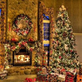 Christmas fire place wallpaper
