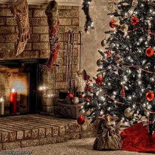 Christmas fire place wallpaper