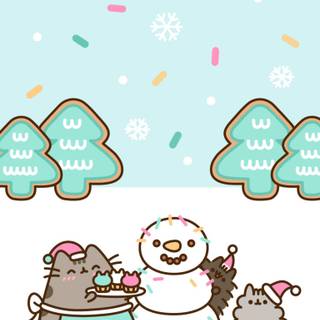 Pusheen cat Christmas wallpaper