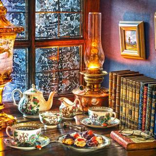 Cozy winter night wallpaper