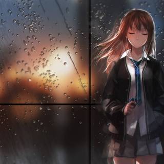 Girl in the rain wallpaper