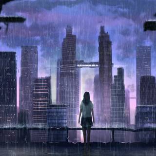 Girl in the rain wallpaper