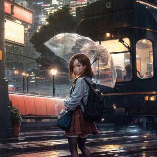 Girl in the rain wallpaper