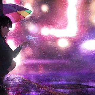 Girl in the rain wallpaper