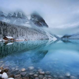 Lake winter forest wallpaper