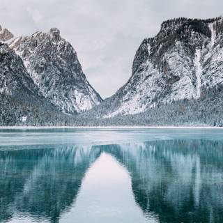 Snowy lake wallpaper