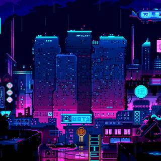 Pixel city aesthetic desktop wallpaper