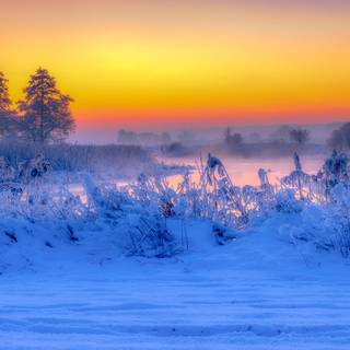Snow sunset 4k wallpaper