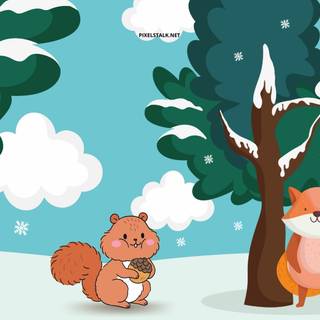 Winter animal cartoon wallpaper
