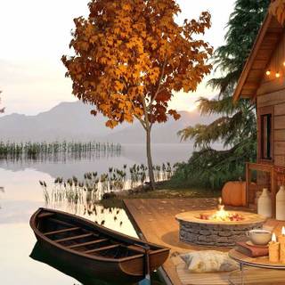 Cozy lake house wallpaper