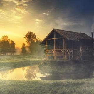 Cozy lake house wallpaper