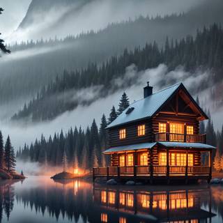 Cozy lake house wallpaper