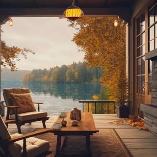 Cozy lake house wallpaper