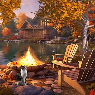 Cozy lake house wallpaper