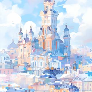 Winter city anime phone wallpaper